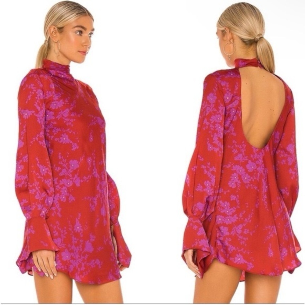 NWT Free People Aries Floral Long Sleeve Open Back Mini Dress